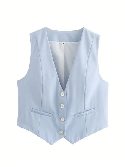 Women'S Solid Suit Vest Sleeveless Cropped Waistcoat