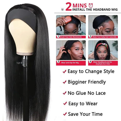 18 Inch Straight Headband Wig Brazilian Virgin Hair