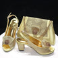 Golden Wedding Shoes And Bag Set With Diamond Decoration