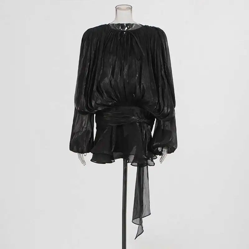 TWOTWINSTYLE V Neck Long Sleeve Mini Dress for Women