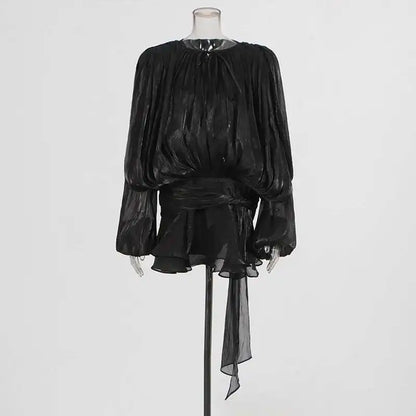TWOTWINSTYLE V Neck Long Sleeve Mini Dress for Women