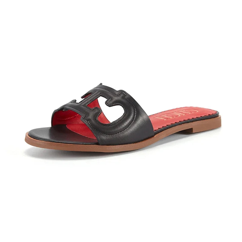 CHCH Women's Black Flat Indoor Slippers