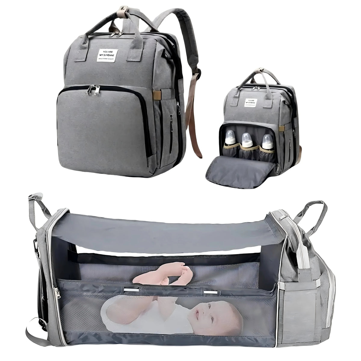 3 In 1 Waterproof Diaper Bag Backpack with USB Charge