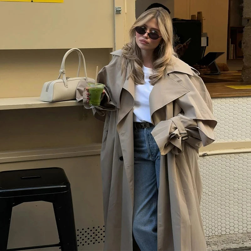Women's Windproof Trench Coat Loose Fit Overcoat