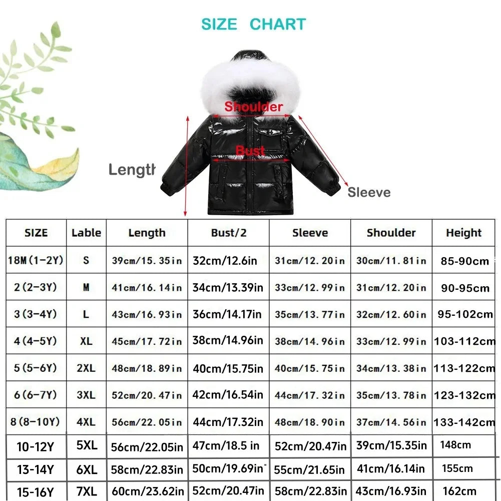 Black Down Winter Parka Jacket for Boys and Girls