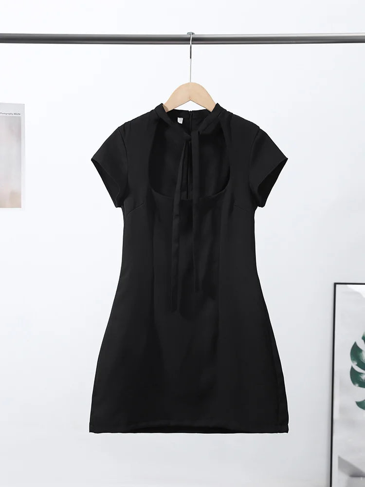 Hollow Out Polka Dot Women Dress with Zipper Closure