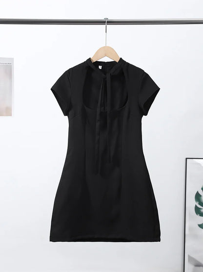 Hollow Out Polka Dot Women Dress with Zipper Closure