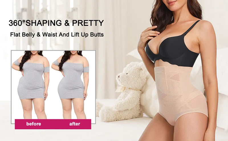 High Waisted Body Shaper Control Panties Black Beige