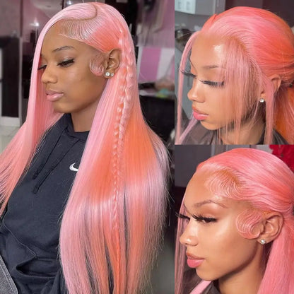 Pink 30 Inch Straight Lace Front Wig Human Hair