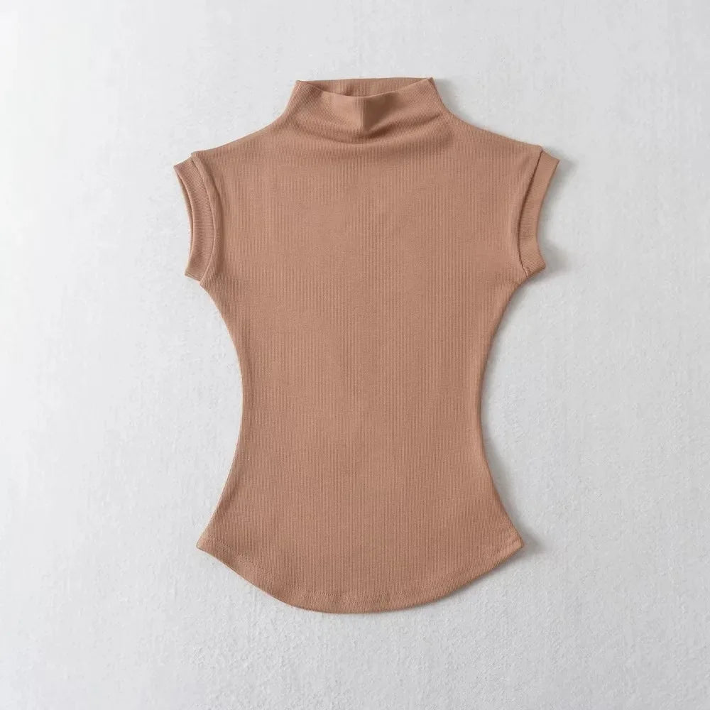 Women Summer Turtleneck Sleeveless Slim Fit Top