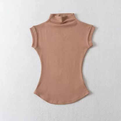 Women Summer Turtleneck Sleeveless Slim Fit Top