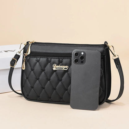 Leather Messenger Bag with Fur Decoration for Women