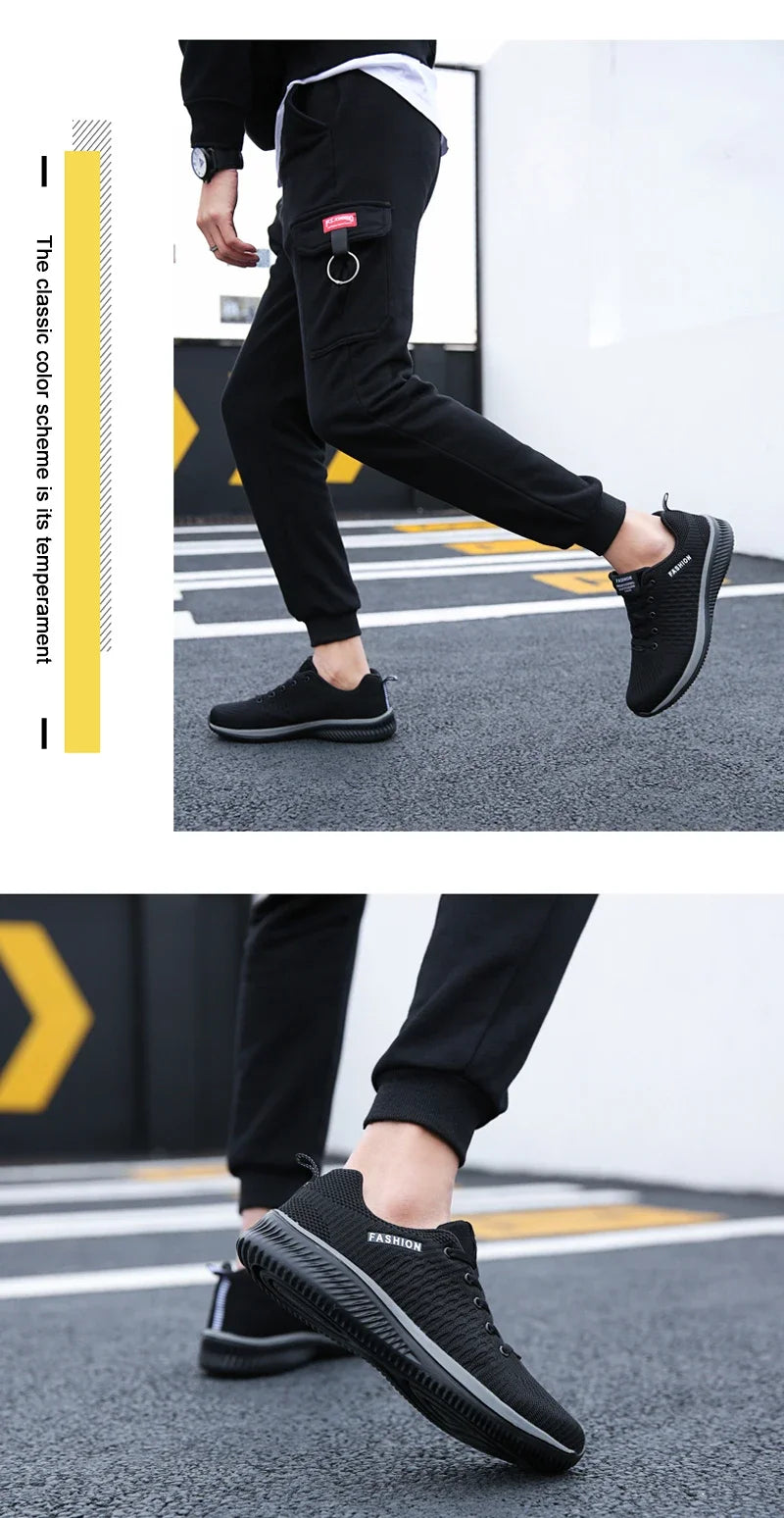 YRZL Black Knit Sneakers for Men Athletic Casual Shoes