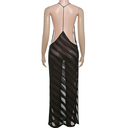 Mesh See Through Halter Maxi Dress for Women