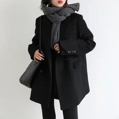 Wool Blend Mid Long Blazer Coat for Women