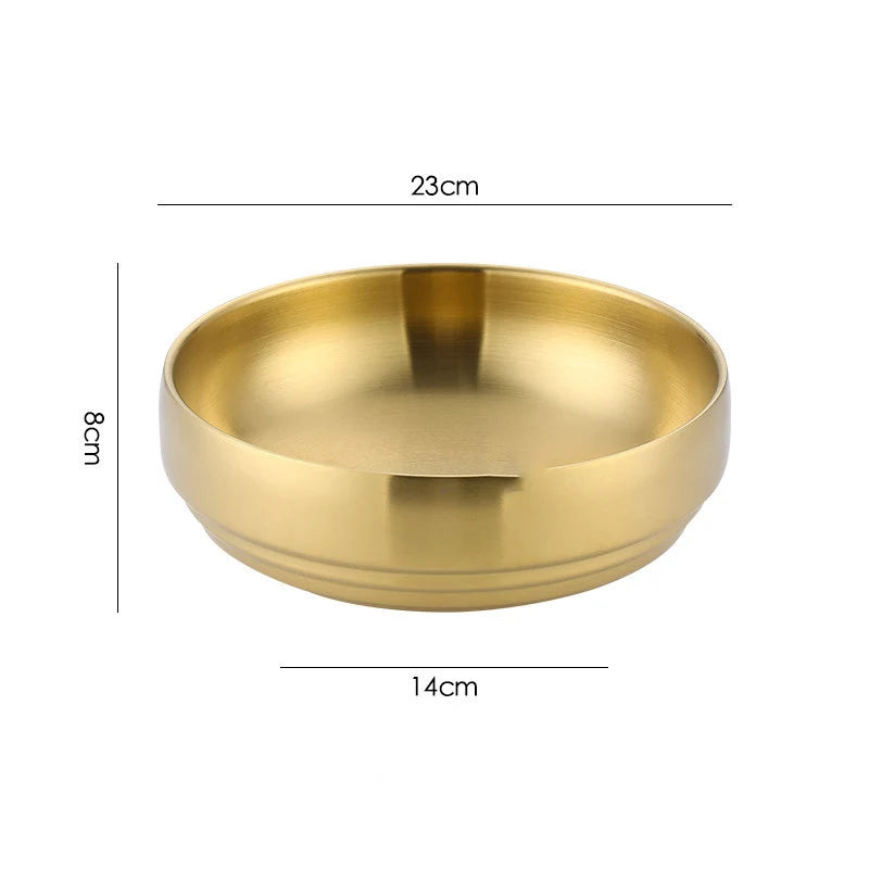 Stainless Steel Double Layer Cold Noodle Bowl Gold Silver