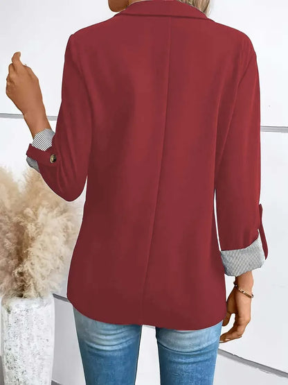 Women's Slim Fit Polyester Blazer Jacket with Rolled Sleeves