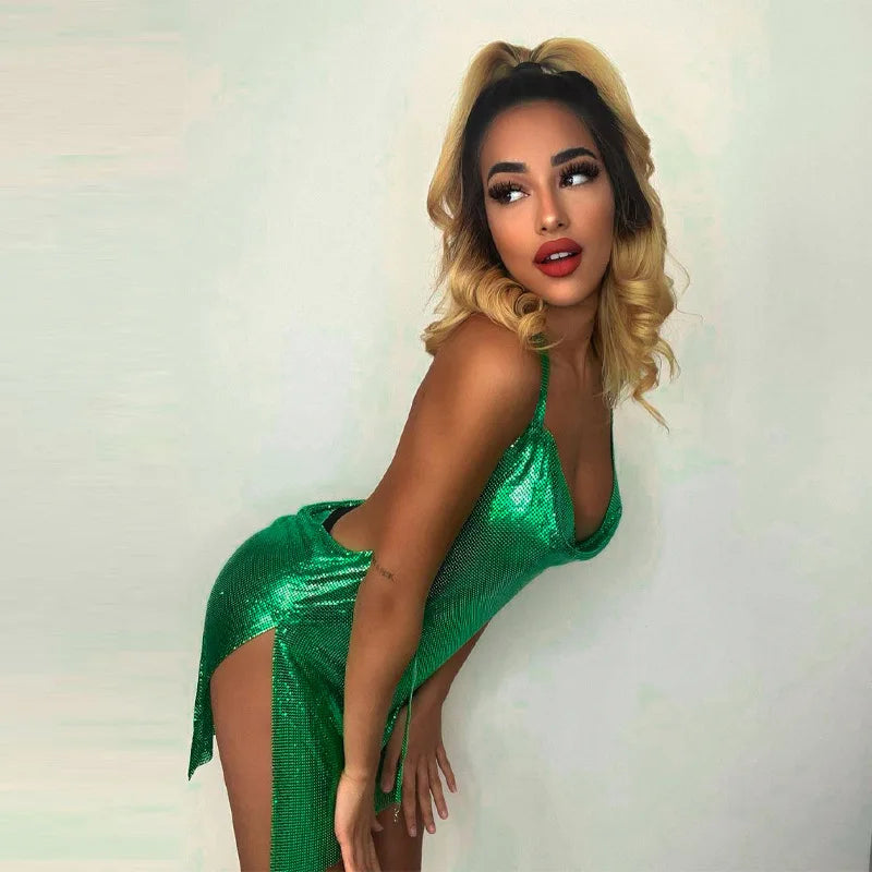V Neck Sequin Cami Mini Dress for Women Party