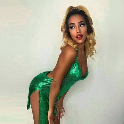V Neck Sequin Cami Mini Dress for Women Party