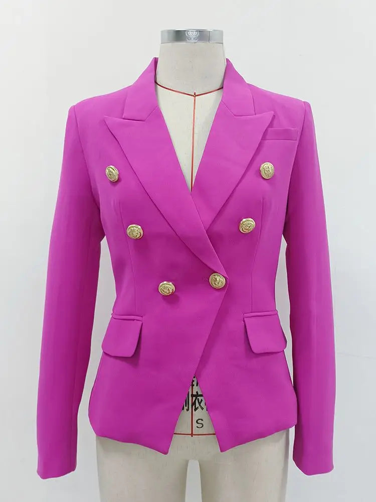 Women's Classic Double Breasted Blazer with Metal Buttons
