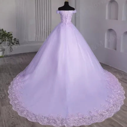 Off Shoulder Plus Size Wedding Dress Tulle and Organza