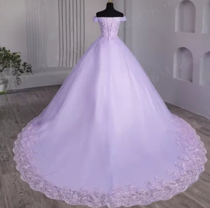 Off Shoulder Plus Size Wedding Dress Tulle and Organza