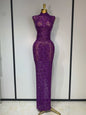 Gold Rhinestone Sleeveless Long Dress for Women