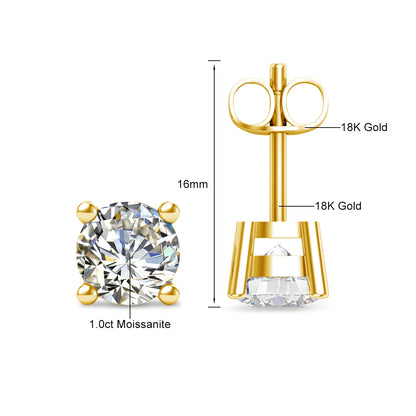 18k Gold Moissanite Stud Earrings for Women