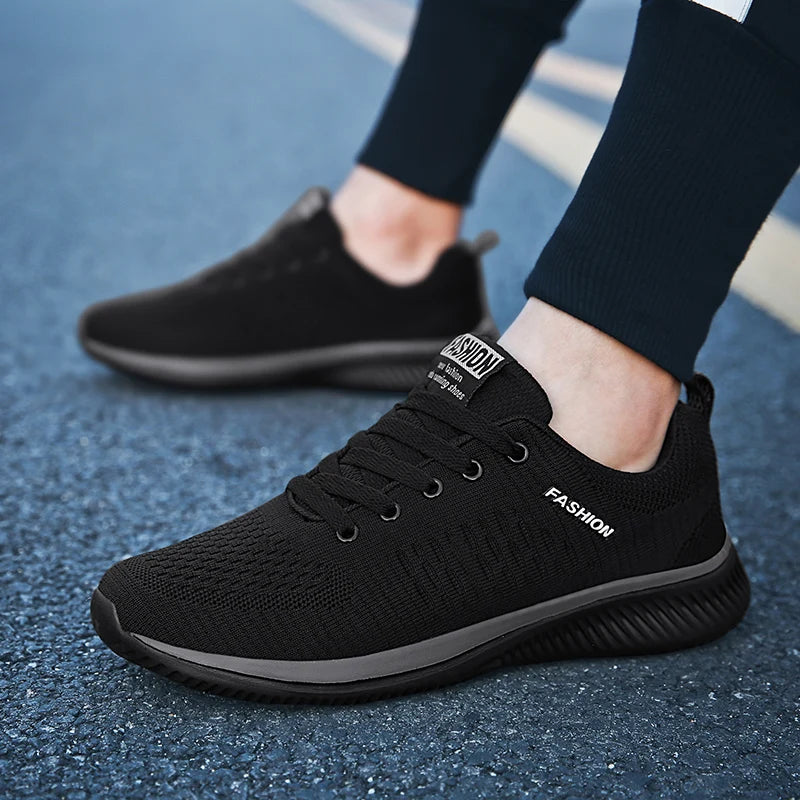 YRZL Black Knit Sneakers for Men Athletic Casual Shoes
