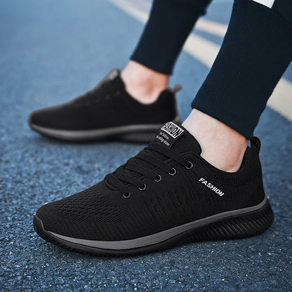 YRZL Black Knit Sneakers for Men Athletic Casual Shoes
