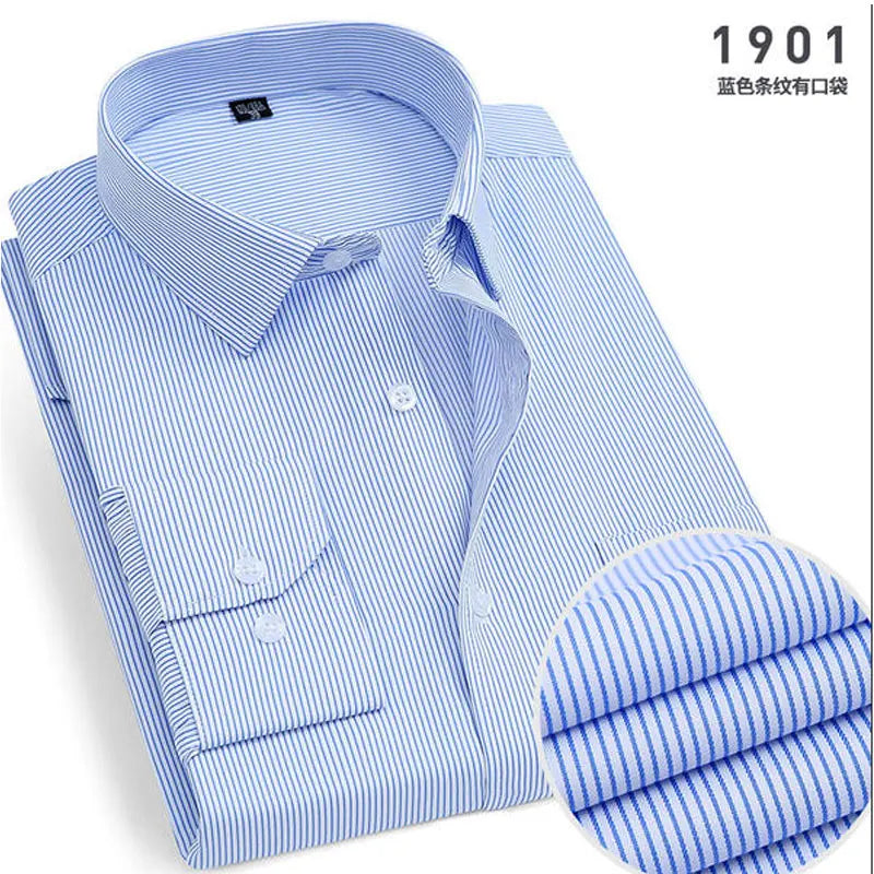 Men's Striped Long-Sleeved Shirt Comfortable Cotton Blend