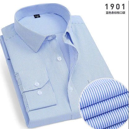 Men's Striped Long-Sleeved Shirt Comfortable Cotton Blend