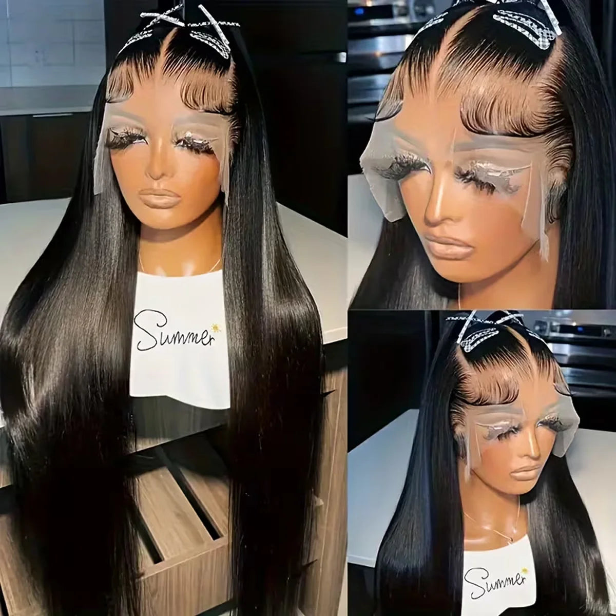 220 Density Bone Straight HD Lace Frontal Wig Natural Black