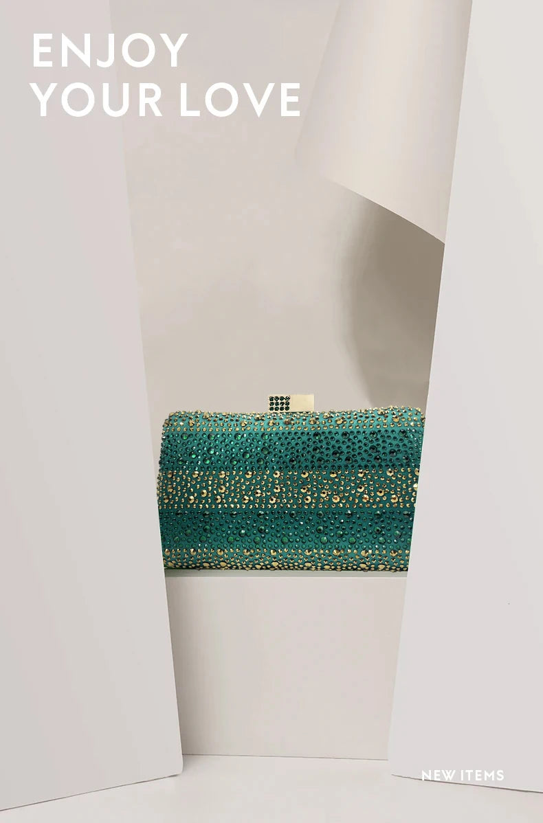 Italian Luxury Green Rhinestone Shoes and Bag Set