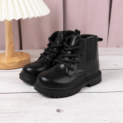 Waterproof PU Leather Children's Lace-up Boots