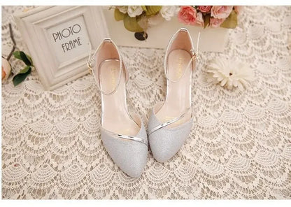 Black High-Heeled Shoes for Women - Silver and Gold
