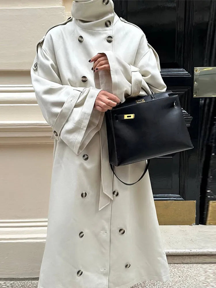 Women's Double Breasted Long Trench Coat Windbreaker