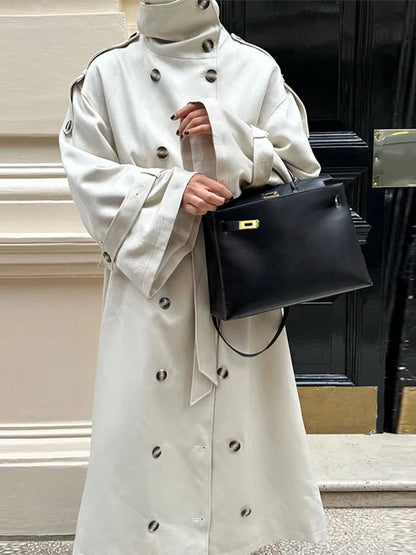 Women's Double Breasted Long Trench Coat Windbreaker