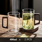 400ml Glass Cups with Walnut Handle for Tea