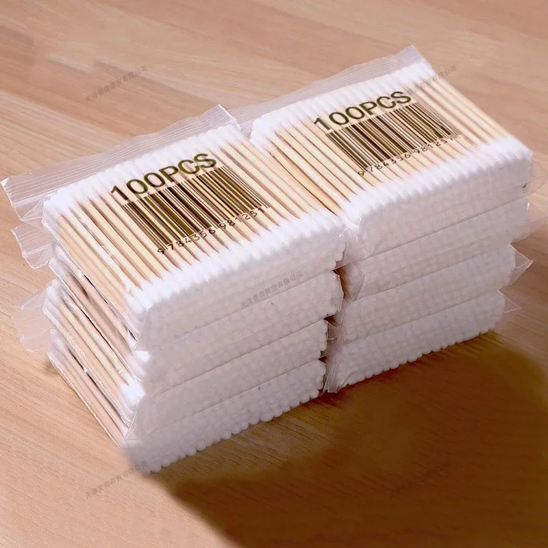 100 Pcs Baby Cotton Swabs with Wooden Sticks
