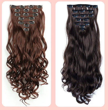 22 Inch Curly Wavy Clip In Hair Extensions Synthetic