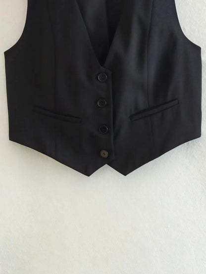 Women'S Solid Suit Vest Sleeveless Cropped Waistcoat