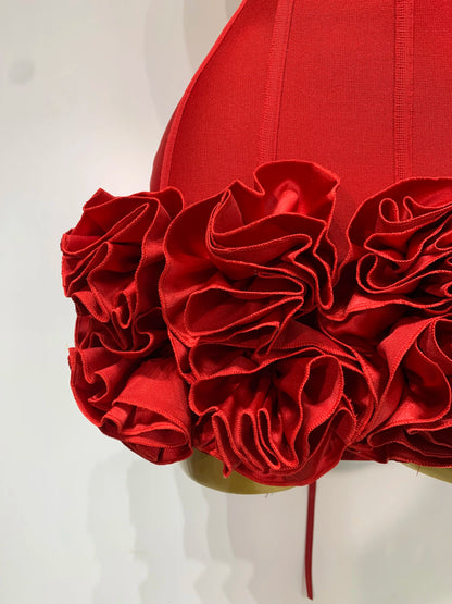 Women Strapless Backless Flower Embellished Mini Dress