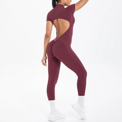 Backless Bodycon Scrunch Jumpsuit for Women Yoga Fitness