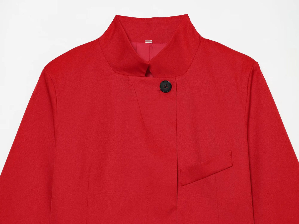 Ladies Short Sleeve Blazer Polyester Stand-up Collar