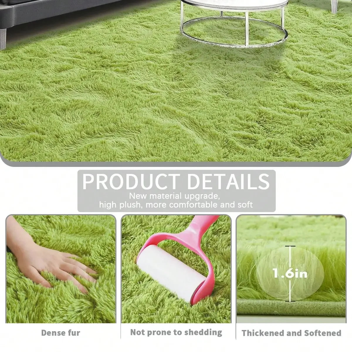 Black Plush Long-Pile Carpet, Soft Non-Slip Rug