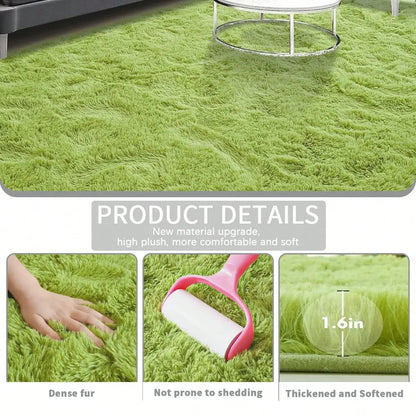 Black Plush Long-Pile Carpet, Soft Non-Slip Rug