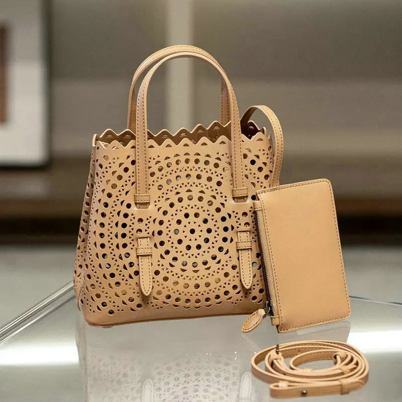 Mini Cowhide Shoulder Handbag Genuine Leather Bucket Bag