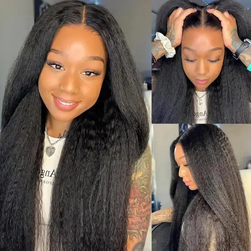 Kinky Straight V Part Wig 220% Density Human Hair