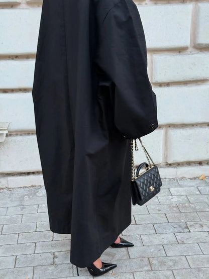Green Oversized Belt Overcoat Women Long Sleeve Windbreaker